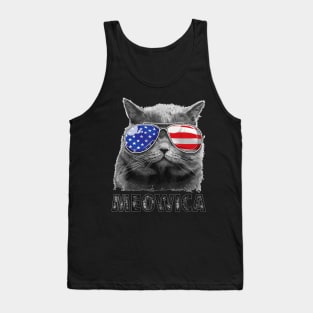 Cat 4H Of July Meowica Merica   USA American Flag Tank Top